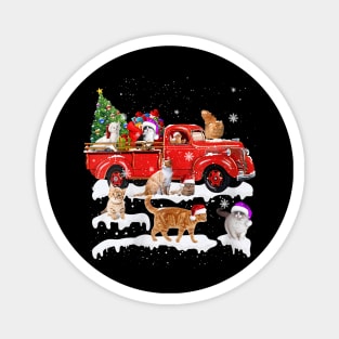 Cat Riding Red Truck Merry Christmas Kitten Magnet